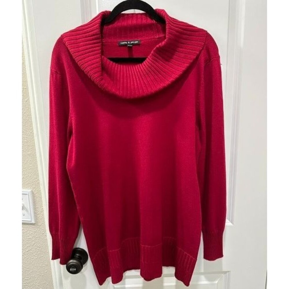 Cable & Gauge Women's XL Red Cowl Neck Sweater Tunic Long Sleeve Rayon Blend